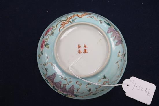 A 19th century Chinese turquoise dish, four character mark 14.5cm diameter